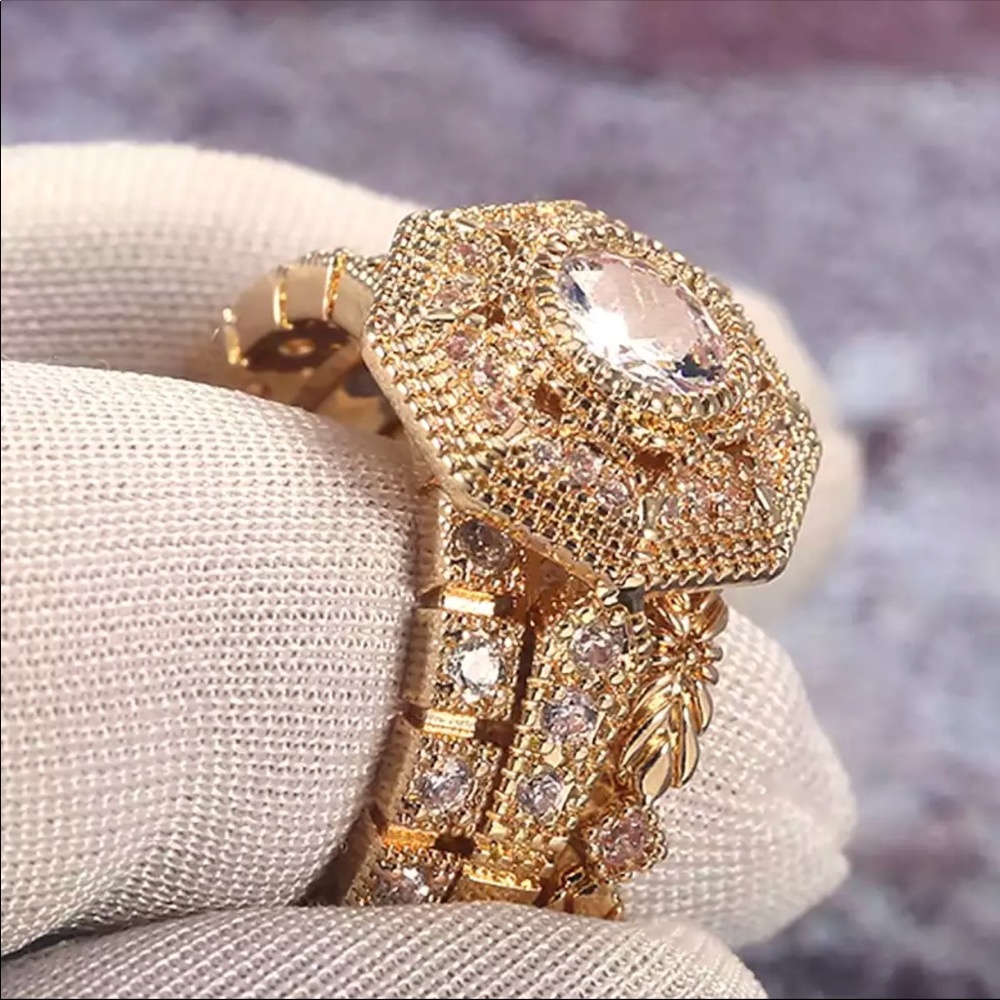 Luxury 3 PC Set Noble Royal Gold Plated Ring New - Picture 3 of 6